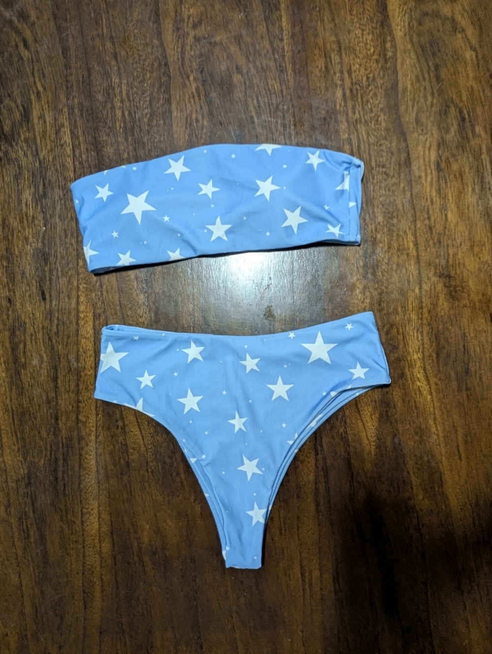 Shein Blue Star Print Bikini Set - Strapless Top & Bottom Womens